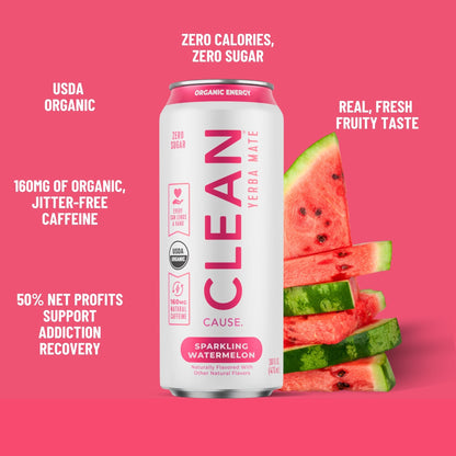 Watermelon Zero Calorie Organic Sparkling Yerba Mate - CLEAN Cause