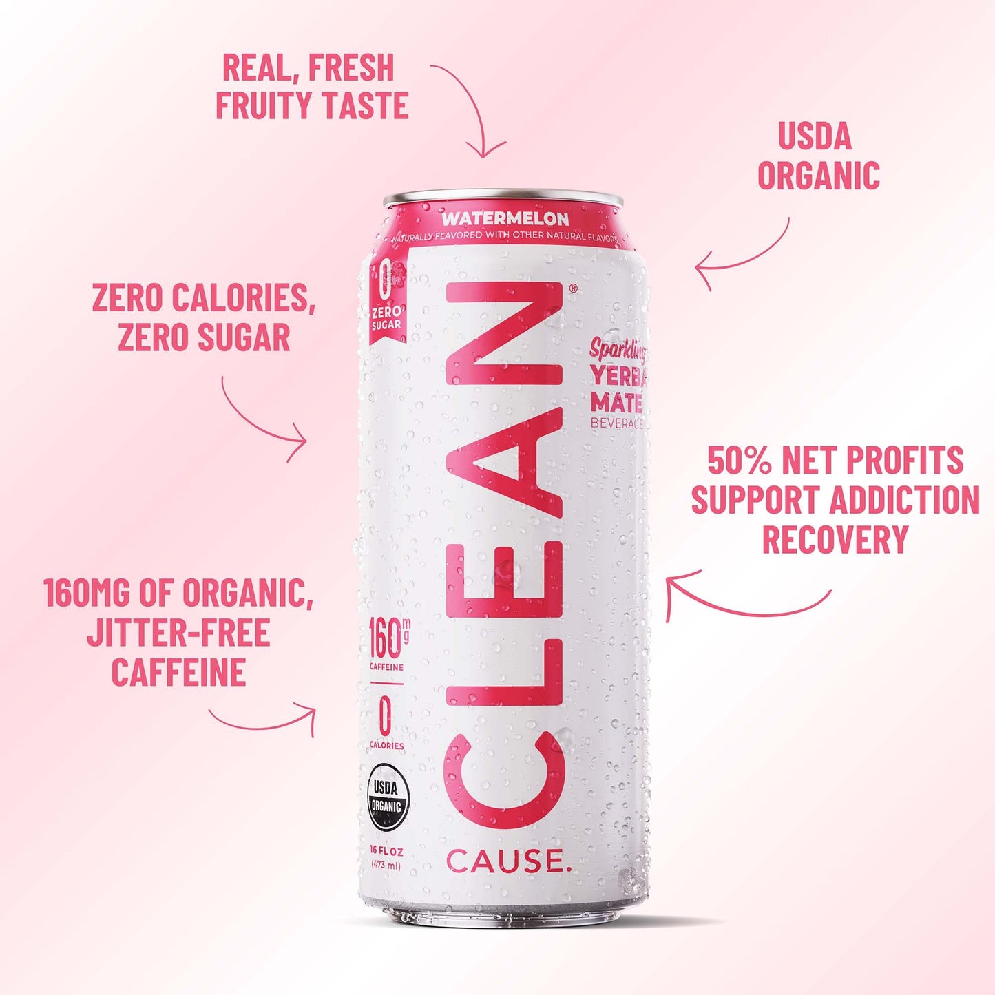 Watermelon Zero Calorie Organic Sparkling Yerba Mate - CLEAN CAUSE