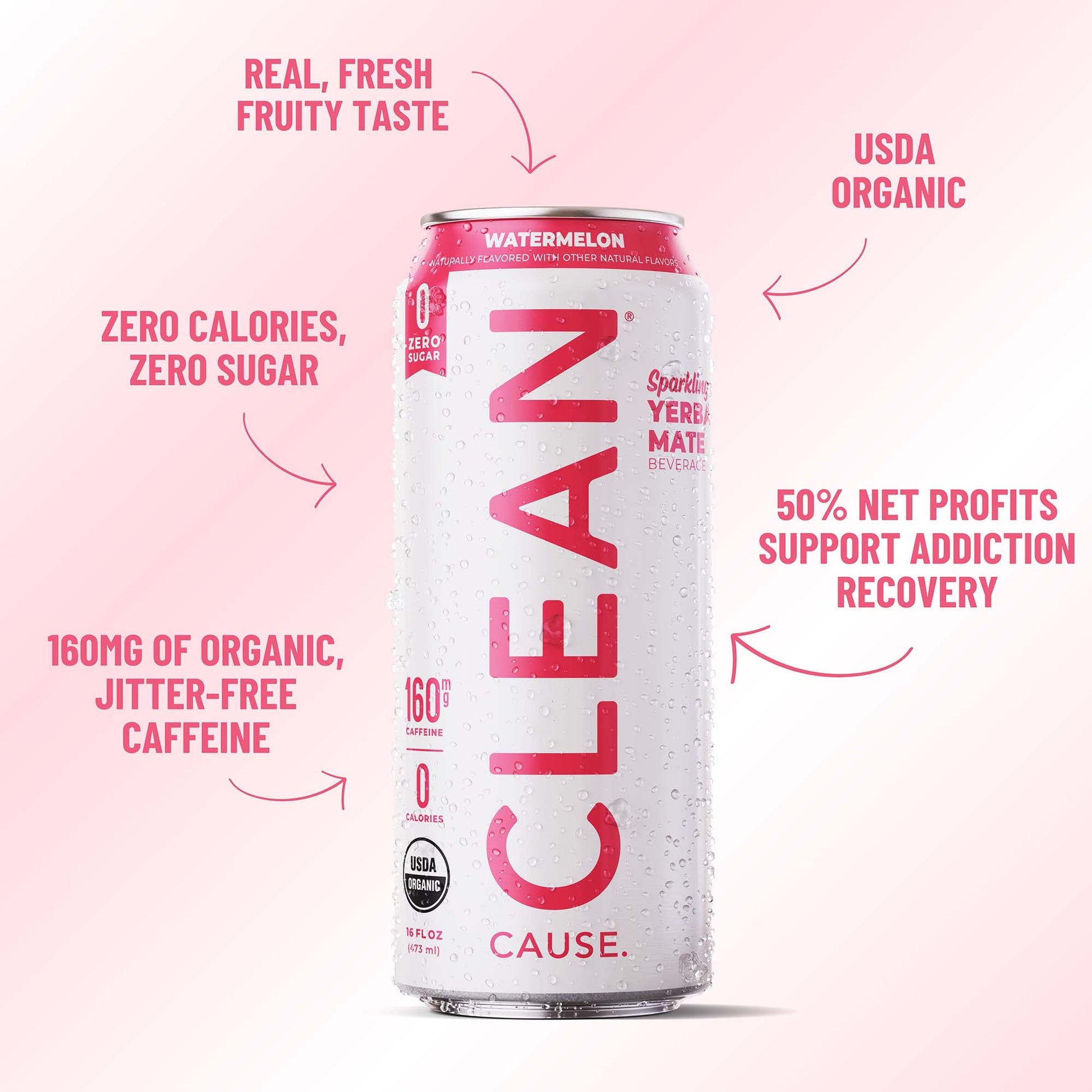 Watermelon Zero Calorie Organic Sparkling Yerba Mate - CLEAN CAUSE