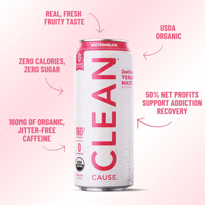 Watermelon Zero Calorie Organic Sparkling Yerba Mate - CLEAN CAUSE
